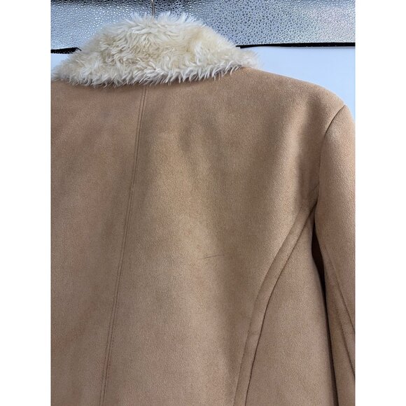 Y2K Esprit Womens XL Faux Suede Shearling Penny Lane Coat Beige Sherpa Lined - Picture 5 of 9